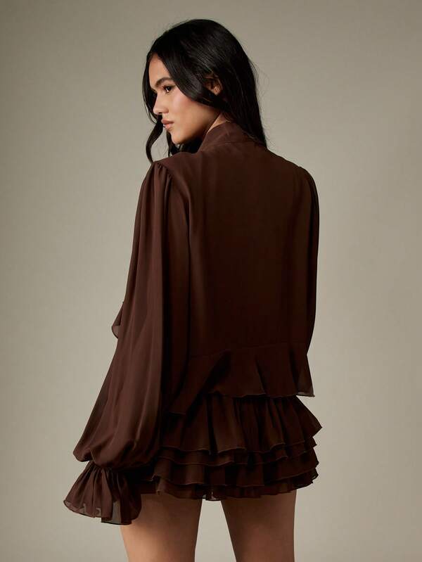 Missguided MISSGUIDED Ruffled Mini Dress With Blouson Sleeves And Tiered Hem