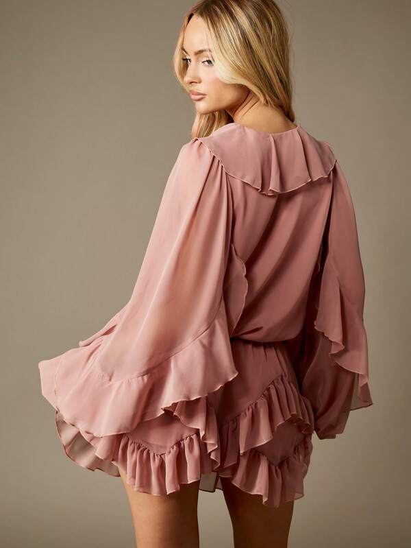Missguided MISSGUIDED Ruffled Mini Dress With Blouson Waist And Tiered Hem