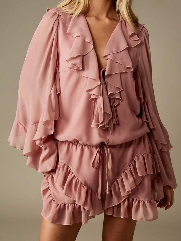 Missguided MISSGUIDED Ruffled Mini Dress With Blouson Waist And Tiered Hem