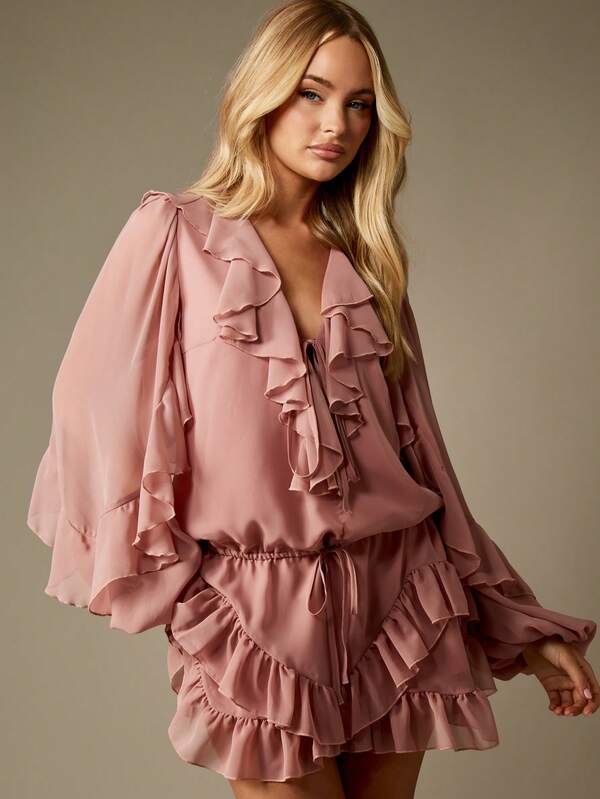 missguided MISSGUIDED Ruffled Mini Dress With Blouson Waist And Tiered Hem