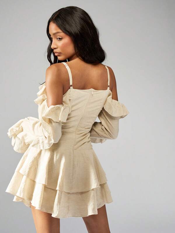 Missguided MISSGUIDED Ruffled Off-Shoulder Mini Dress With Puff Sleeves