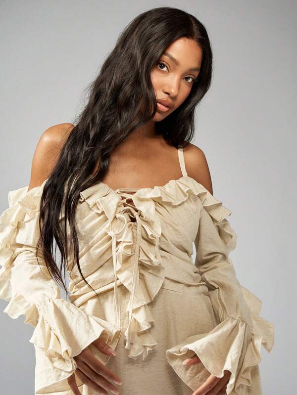 Missguided MISSGUIDED Ruffled Off-Shoulder Mini Dress With Puff Sleeves