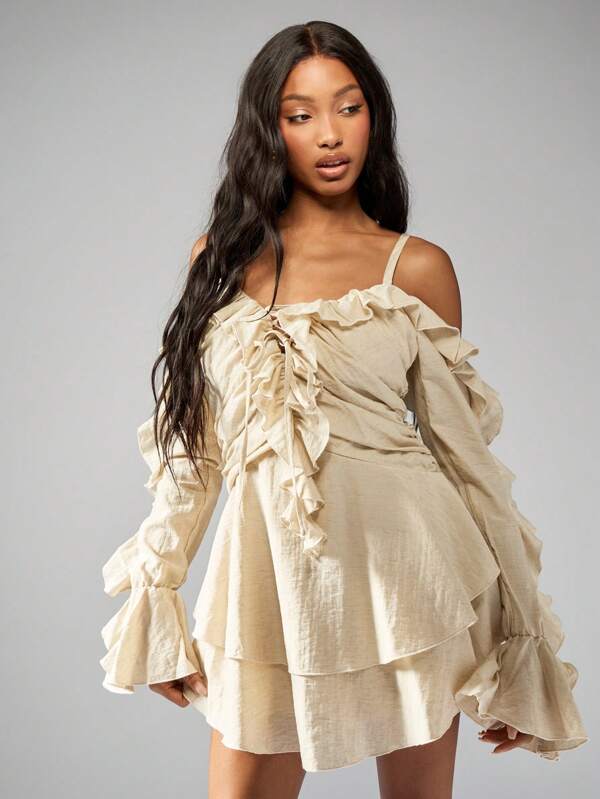missguided MISSGUIDED Ruffled Off-Shoulder Mini Dress With Puff Sleeves