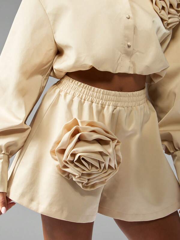 Missguided MISSGUIDED Ruffled Rose Applique Shirt And Shorts Set