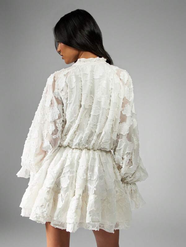 Missguided MISSGUIDED Ruffled Smock Textured Fabric Puff Sleeve Mini Dress