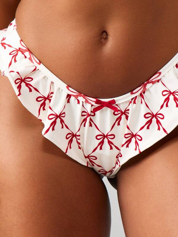 Missguided MISSGUIDED Ruffled Thong With Bow Print Pattern And Frilly Trim