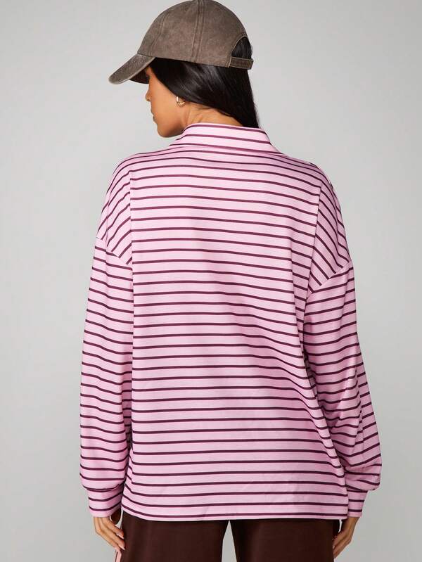 Missguided MISSGUIDED Rugby Striped Long Sleeve Collared Sweatshirt