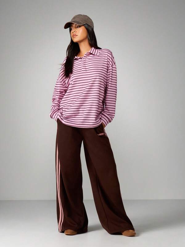 Missguided MISSGUIDED Rugby Striped Long Sleeve Collared Sweatshirt