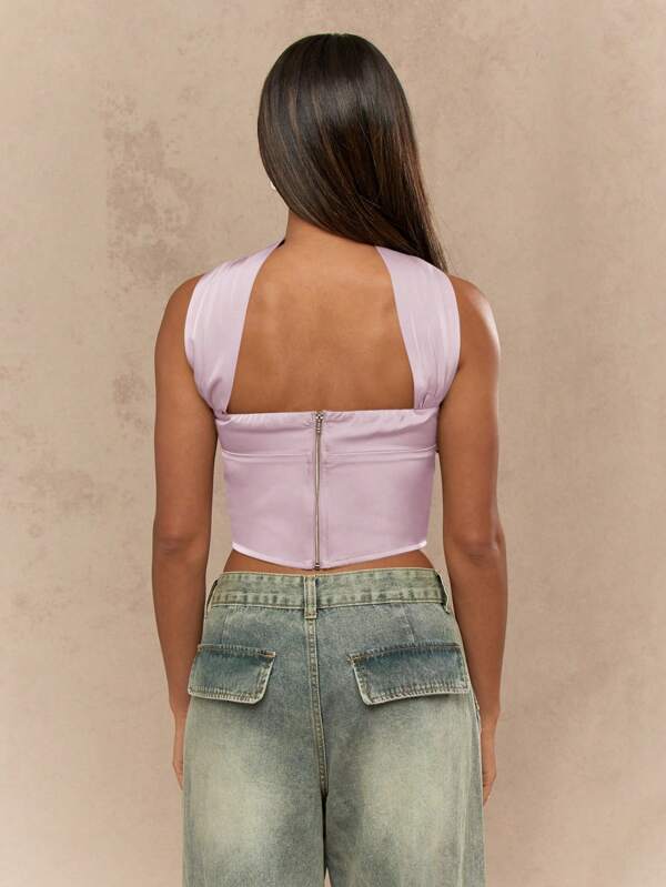 Missguided MISSGUIDED Satin Bandeau Tie Neck Corset Strapless Top