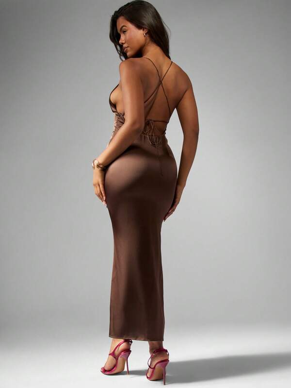 Missguided MISSGUIDED Satin Bodycon Dress With Cross Back Detail