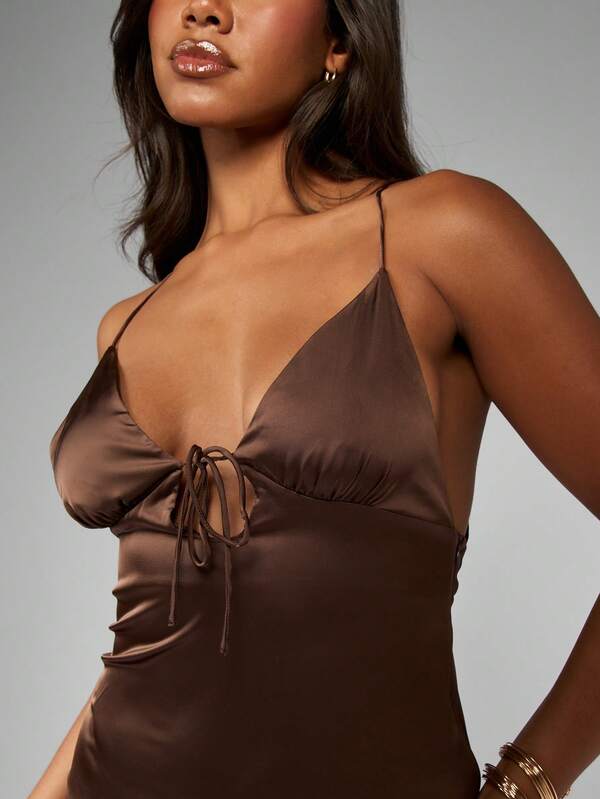 Missguided MISSGUIDED Satin Bodycon Dress With Cross Back Detail