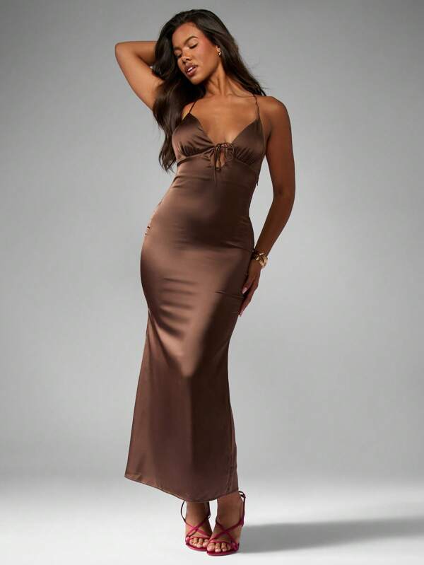 missguided MISSGUIDED Satin Bodycon Dress With Cross Back Detail