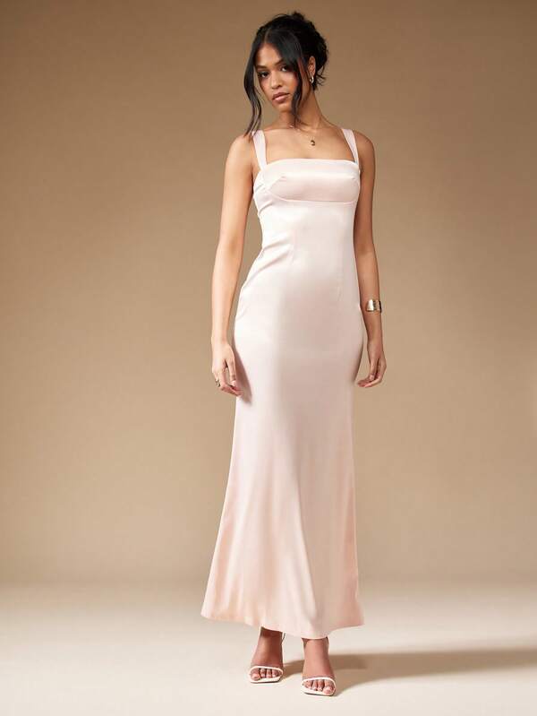 Missguided MISSGUIDED Satin Bust Detail Strapy Fishtail Maxi Dress