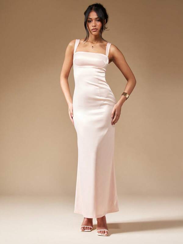 missguided MISSGUIDED Satin Bust Detail Strapy Fishtail Maxi Dress