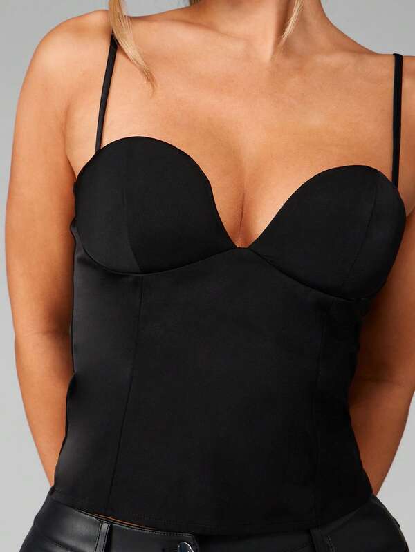 Missguided MISSGUIDED Satin Bustier Corset Style Cami With Spaghetti Straps