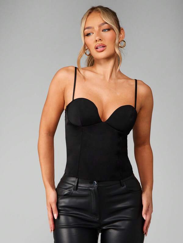 missguided MISSGUIDED Satin Bustier Corset Style Cami With Spaghetti Straps