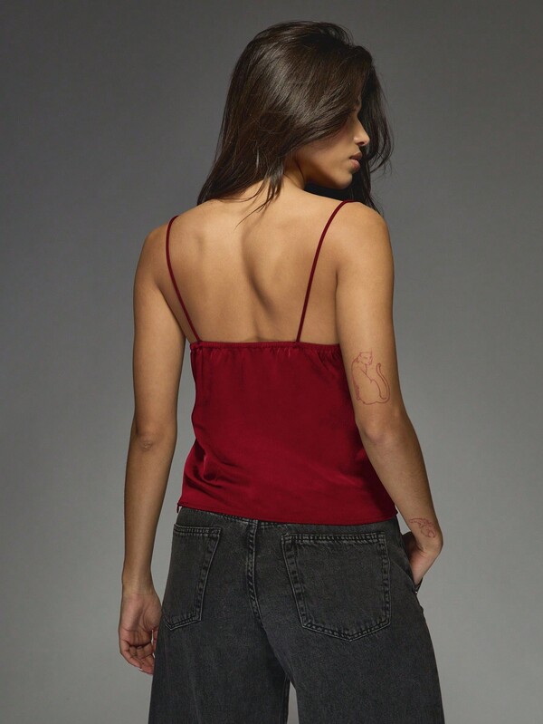 Missguided MISSGUIDED Satin Camisole With Eyelash Lace Trim Neckline