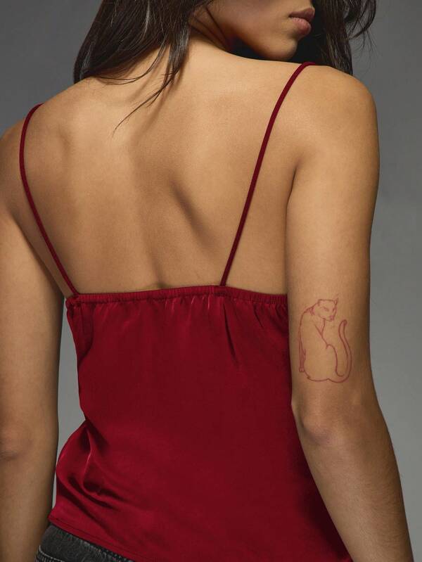 Missguided MISSGUIDED Satin Camisole With Eyelash Lace Trim Neckline