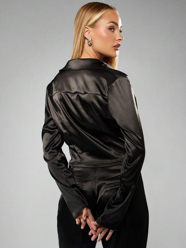 Missguided MISSGUIDED Satin Collared Blouse With Cowl Drape