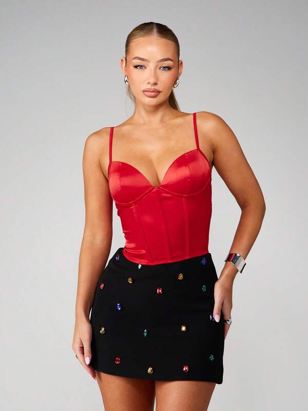 Missguided MISSGUIDED Satin Corset Top With Sweetheart Neckline