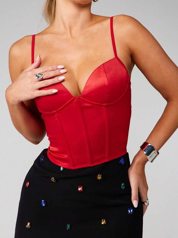 missguided MISSGUIDED Satin Corset Top With Sweetheart Neckline