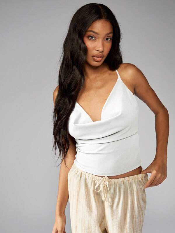 Missguided MISSGUIDED Satin Cowl Neck Draped Front Cami Top