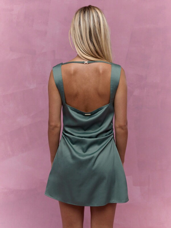 Missguided MISSGUIDED Satin Cowl Neck Sleeveless A-Line Mini Dress