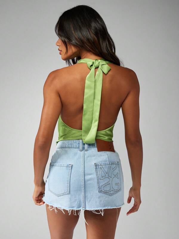 Missguided MISSGUIDED Satin Draped Cowl Neck Halter Crop Cami