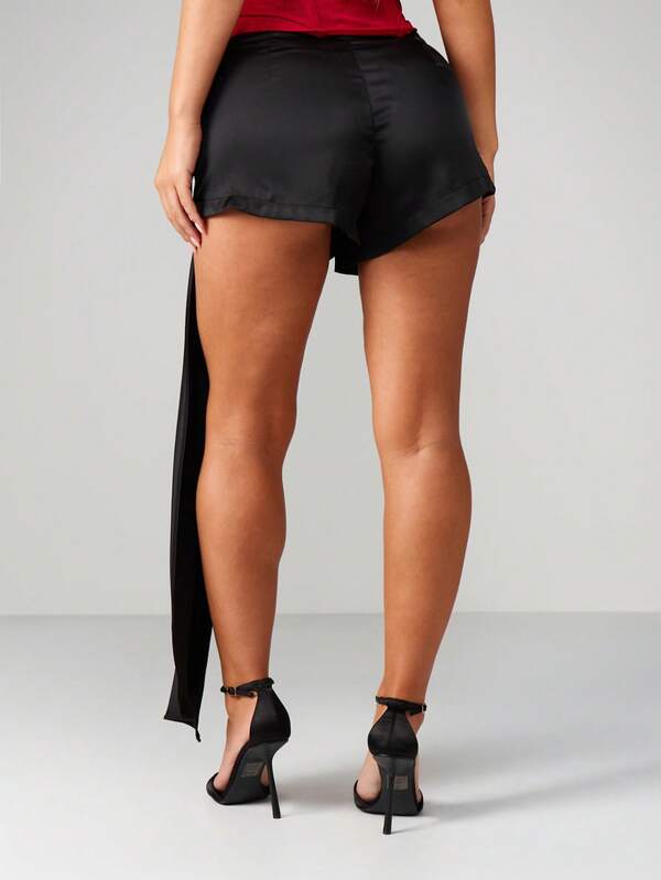 Missguided MISSGUIDED Satin Draped Panel Tie Detail Shorts