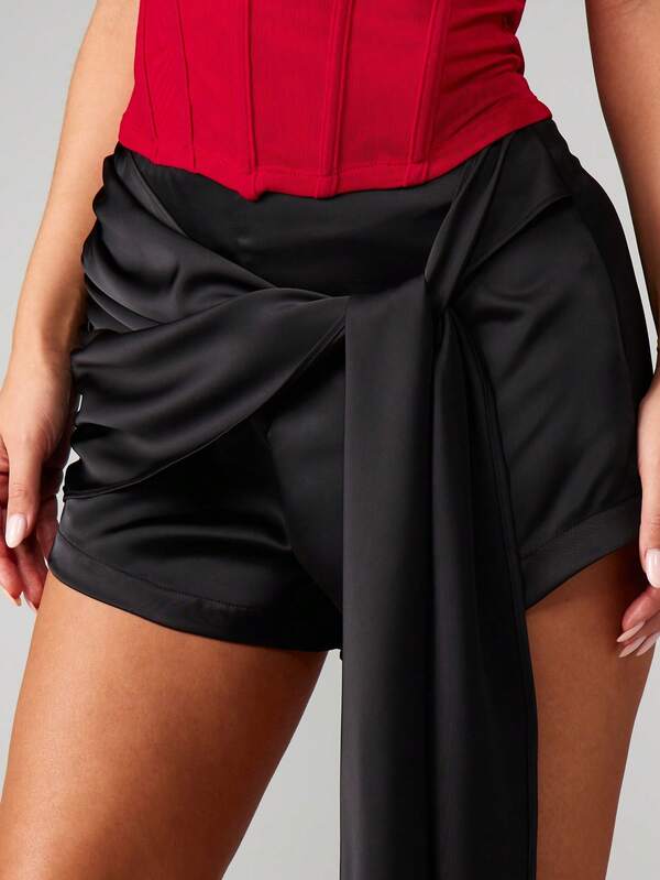 Missguided MISSGUIDED Satin Draped Panel Tie Detail Shorts