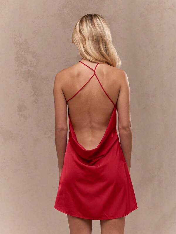 Missguided MISSGUIDED Satin Halter Cowl Back Sleeveless A-Line Mini Dresses