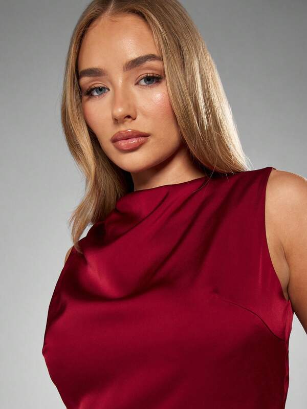 Missguided MISSGUIDED Satin High Neck Crop Top With Mini Skirt Co-Ord
