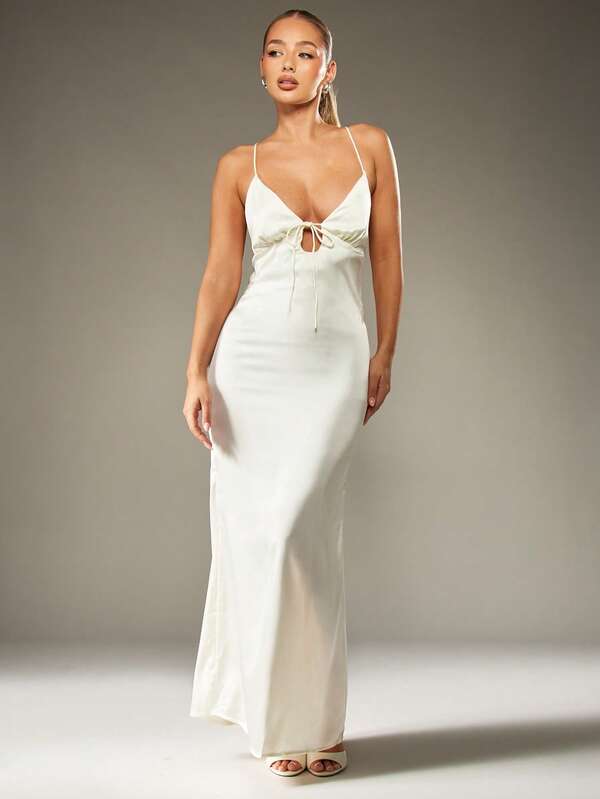 missguided MISSGUIDED Satin Maxi Dress With Cross Back And Lace Detail