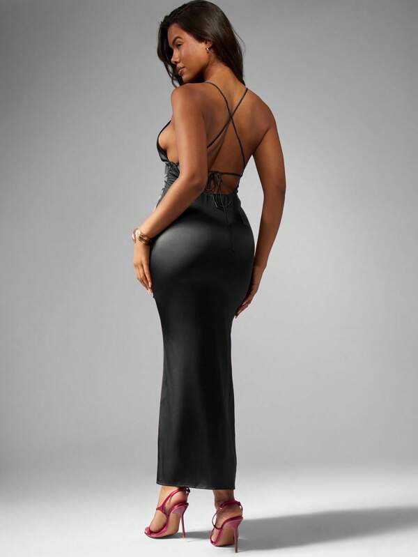 Missguided MISSGUIDED Satin Maxi Dress With Open Back Design