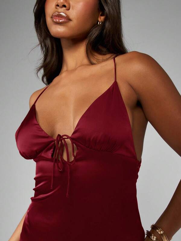 Missguided MISSGUIDED Satin Maxi Gown With Criss Cross Back
