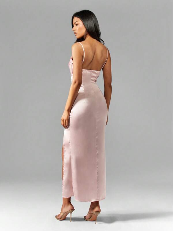 Missguided MISSGUIDED Satin Midaxi Dress With Cutout Ruched Bust