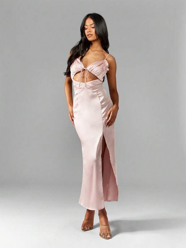 Missguided MISSGUIDED Satin Midaxi Dress With Cutout Ruched Bust