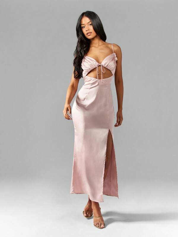 missguided MISSGUIDED Satin Midaxi Dress With Cutout Ruched Bust