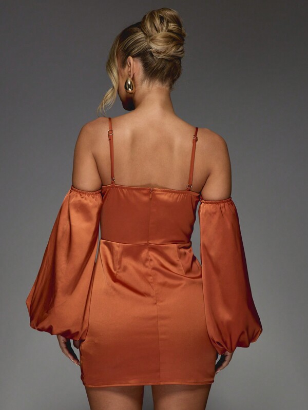 Missguided MISSGUIDED Satin Mini Dress With Balloon Sleeves And Plunge Neckline