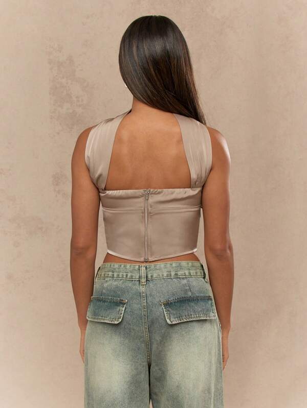 Missguided MISSGUIDED Satin Neck And Back Detail Bandeau Top