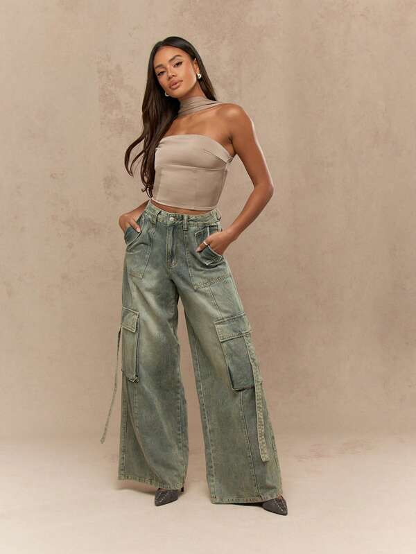 Missguided MISSGUIDED Satin Neck And Back Detail Bandeau Top
