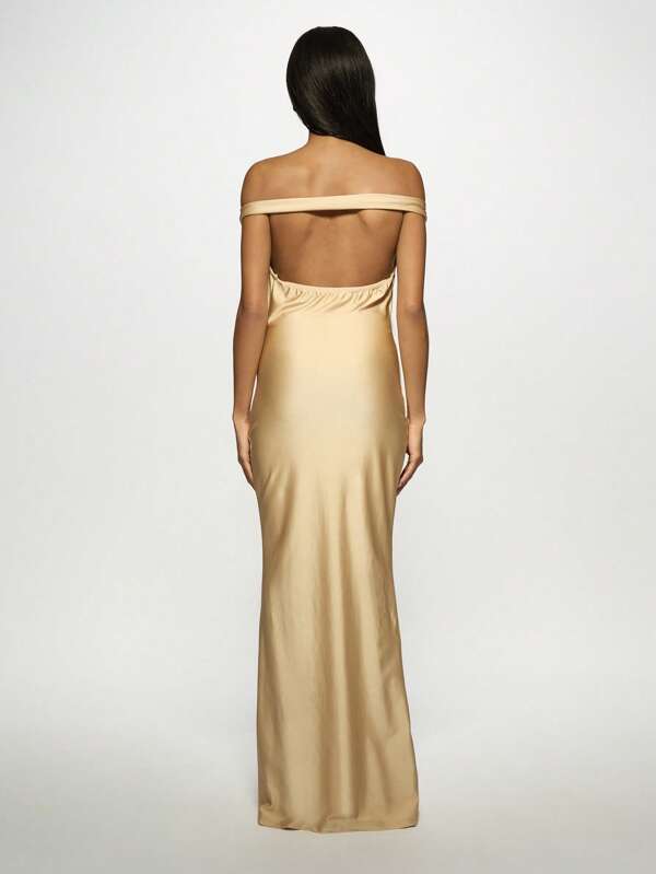 Missguided MISSGUIDED Satin Off-Shoulder Mermaid Maxi Dress