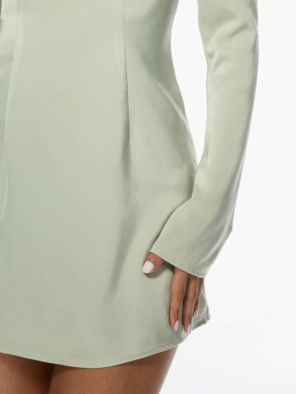 Missguided MISSGUIDED Satin One Shoulder Long Sleeve Bodycon Mini Dress