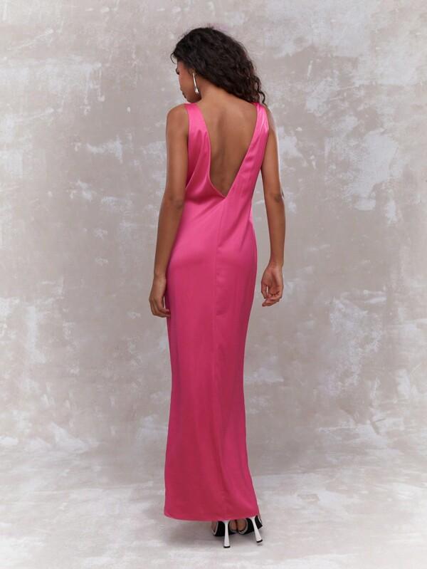 Missguided MISSGUIDED Satin Plunge Neck Sleeveless Maxi Dress