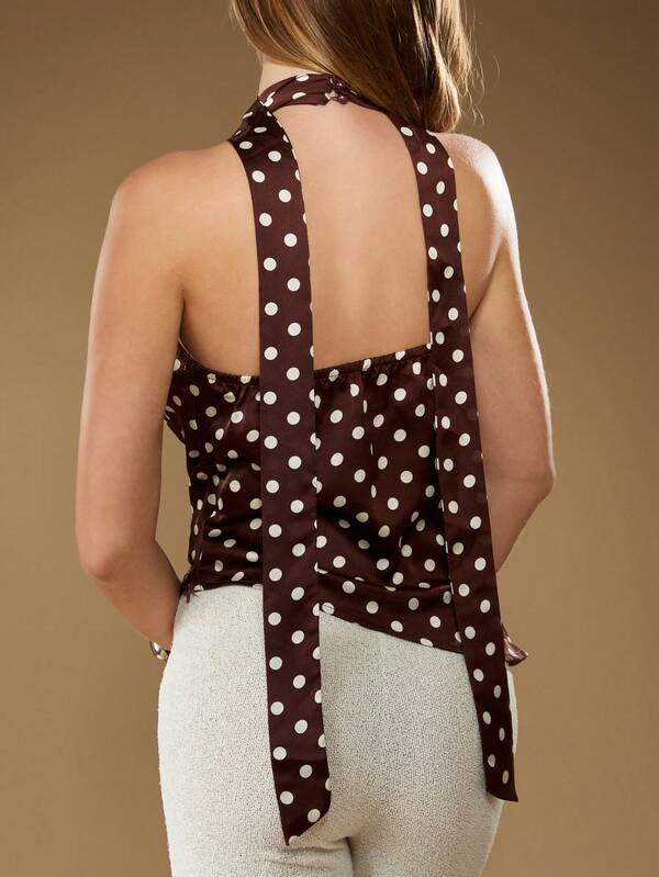 Missguided MISSGUIDED Satin Polka Dot Halter Top With V Neckline