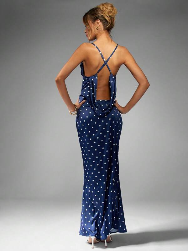 Missguided MISSGUIDED Satin Polka Dot Strappy Cowl Neck Maxi Dress