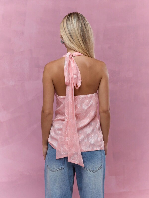 Missguided MISSGUIDED Satin Print Cross Halter Neck Wrap Around Top