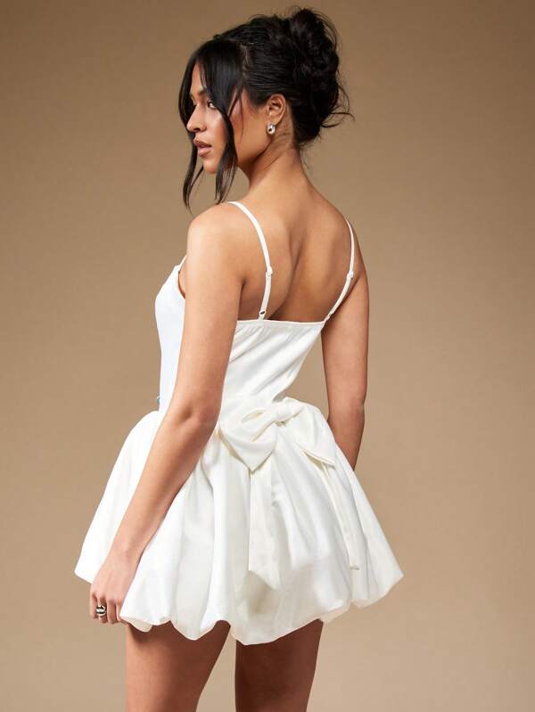 Missguided MISSGUIDED Satin Puffball Mini Dress With Back Bow Cute Sundress