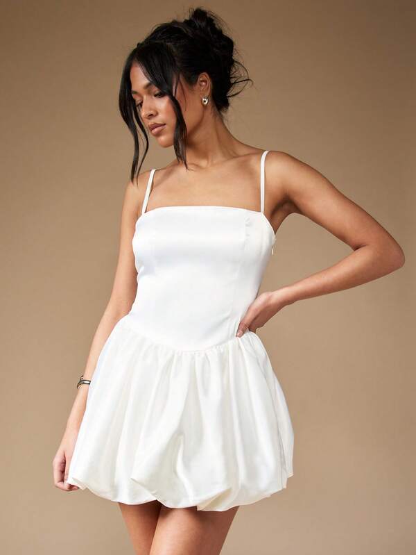 Missguided MISSGUIDED Satin Puffball Mini Dress With Back Bow Cute Sundress