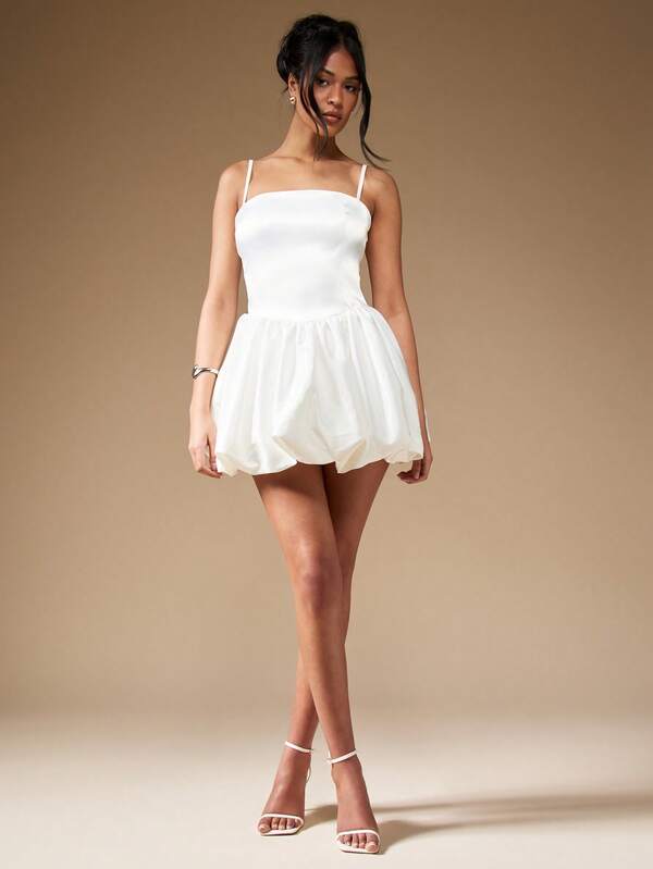 Missguided MISSGUIDED Satin Puffball Mini Dress With Back Bow Cute Sundress